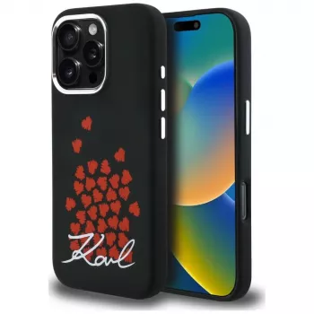 Karl Lagerfeld Silicone Heart SignLogo MagSafe puzdro pre iPhone 16 Pro čierna