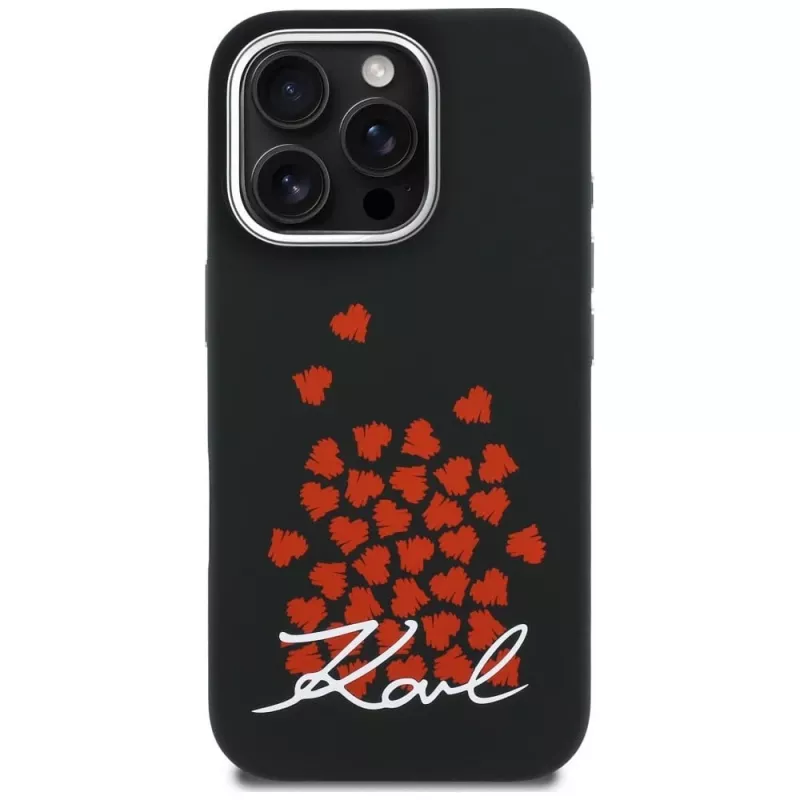 Karl Lagerfeld Silicone Heart SignLogo MagSafe puzdro pre iPhone 16 Pro Max čierna