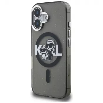 KARL LAGERFELD IML Glitter Karl & Choupette Sketch Logo MagSafe puzdro pre iPhone 16 čierna