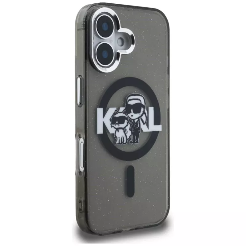 KARL LAGERFELD IML Glitter Karl & Choupette Sketch Logo MagSafe puzdro pre iPhone 16 čierna