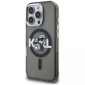 Karl Lagerfeld IML Glitter Karl & Choupette Sketch Logo MagSafe puzdro pre iPhone 16 Pro čierna