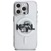 KARL LAGERFELD IML Glitter Karl & Choupette Sketch Logo MagSafe puzdro pre iPhone 16 Pro, transparentná