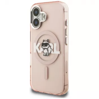 KARL LAGERFELD IML Choupette Sketch Logo MagSafe puzdro pre iPhone 16 ružová
