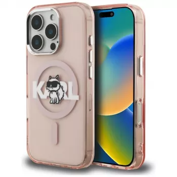 Karl Lagerfeld IML Choupette Sketch Logo MagSafe puzdro pre iPhone 16 Pro Max, ružová