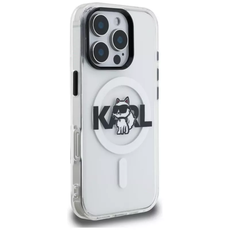 Karl Lagerfeld IML Choupette Sketch Logo MagSafe puzdro pre iPhone 16 Pro, transparentná