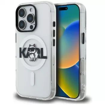 KARL LAGERFELD IML Choupette Sketch Logo MagSafe puzdro pre iPhone 16 Pro Max, transparentná