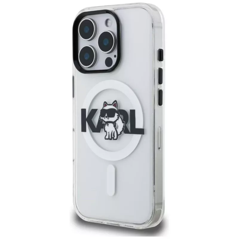 KARL LAGERFELD IML Choupette Sketch Logo MagSafe puzdro pre iPhone 16 Pro Max, transparentná