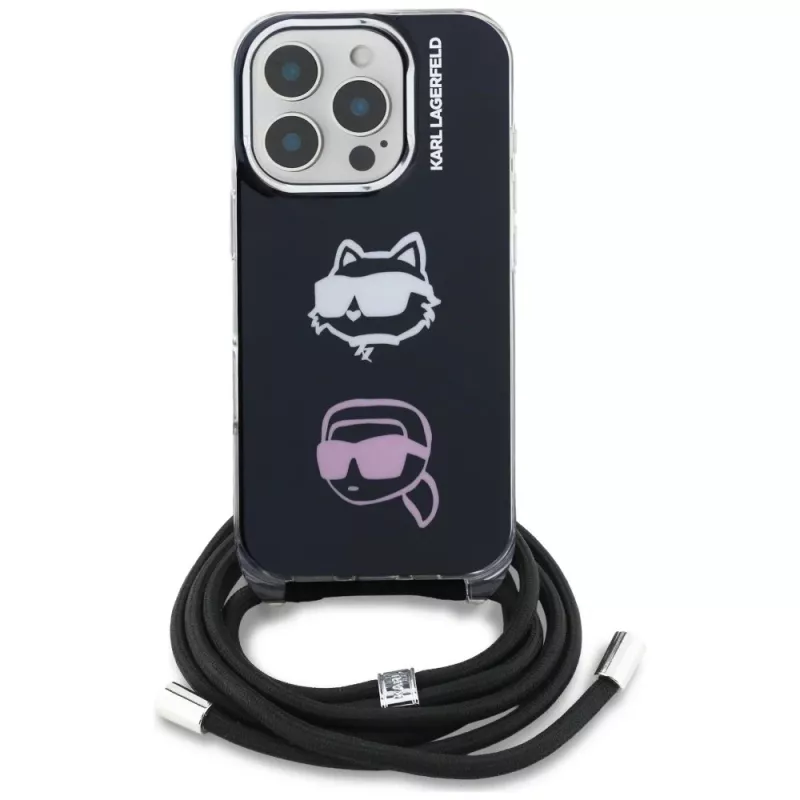 KARL LAGERFELD IML Crossbody puzdro s Karl & Choupette Head pre Apple iPhone 16 Pro Max, čierna