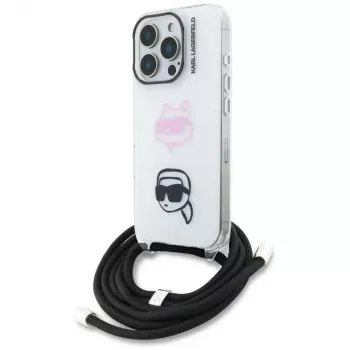 KARL LAGERFELD IML Crossbody puzdro pre iPhone 16 Pro Max, biela, dizajn Karl & Choupette Head