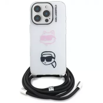 KARL LAGERFELD IML Crossbody puzdro pre iPhone 16 Pro Max, biela, dizajn Karl & Choupette Head