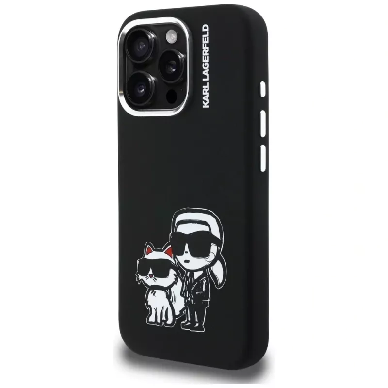 KARL LAGERFELD Silicone Karl & Choupette Sketch MagSafe puzdro pre Apple iPhone 16 Pro, čierna