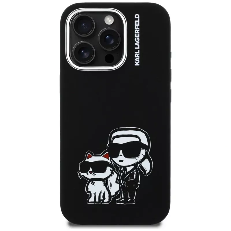 KARL LAGERFELD Silicone Karl & Choupette Sketch MagSafe puzdro pre Apple iPhone 16 Pro Max, čierna