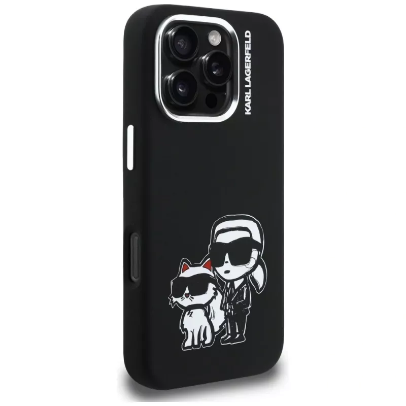 KARL LAGERFELD Silicone Karl & Choupette Sketch MagSafe puzdro pre Apple iPhone 16 Pro Max, čierna