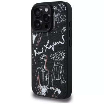 KARL LAGERFELD Grained Pattern & Logo MagSafe puzdro pre iPhone 16 Pro, čierna