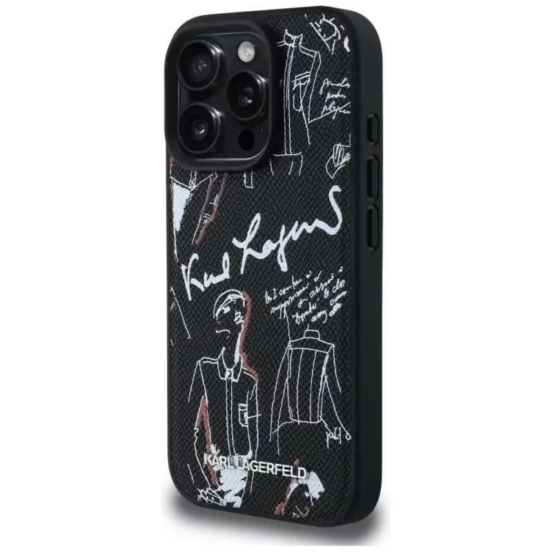KARL LAGERFELD Grained Pattern & Logo MagSafe puzdro pre iPhone 16 Pro, čierna