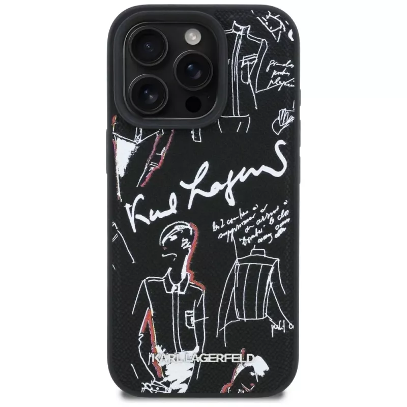KARL LAGERFELD Grained Pattern & Logo MagSafe puzdro pre iPhone 16 Pro, čierna