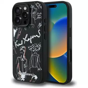 KARL LAGERFELD Grained Pattern & Logo MagSafe puzdro pre iPhone 16 Pro Max čierna