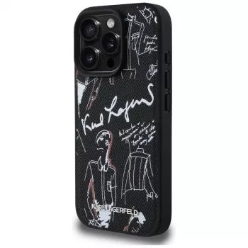 KARL LAGERFELD Grained Pattern & Logo MagSafe puzdro pre iPhone 16 Pro Max čierna