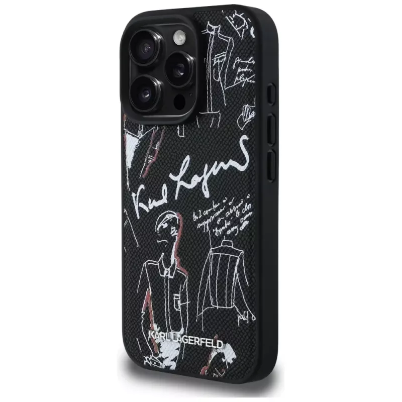 KARL LAGERFELD Grained Pattern & Logo MagSafe puzdro pre iPhone 16 Pro Max čierna