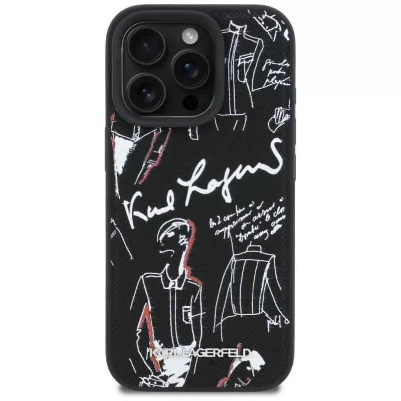 KARL LAGERFELD Grained Pattern & Logo MagSafe puzdro pre iPhone 16 Pro Max čierna
