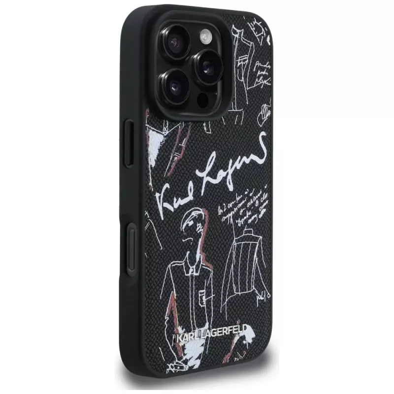KARL LAGERFELD Grained Pattern & Logo MagSafe puzdro pre iPhone 16 Pro Max čierna