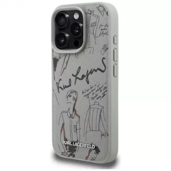 Karl Lagerfeld Grained Pattern & Logo MagSafe puzdro pre Apple iPhone 16 Pro, sivá