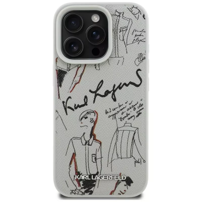 KARL LAGERFELD Grained Pattern & Logo MagSafe puzdro pre Apple iPhone 16 Pro Max - sivá