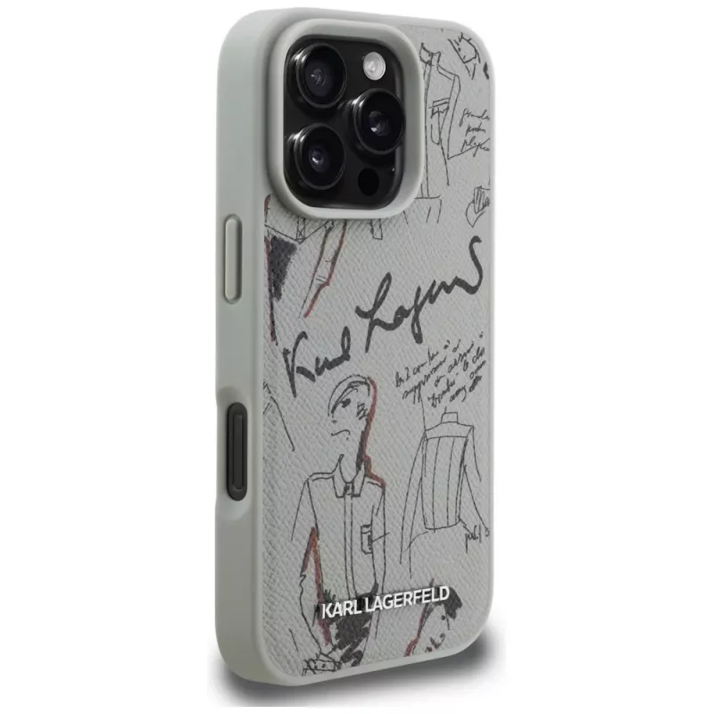 KARL LAGERFELD Grained Pattern & Logo MagSafe puzdro pre Apple iPhone 16 Pro Max - sivá