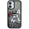 KARL LAGERFELD Liquid Glitter Choupette Logo puzdro pre iPhone 16, čierna