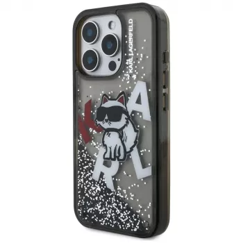 KARL LAGERFELD Liquid Glitter Choupette Logo puzdro pre Apple iPhone 16 Pro Max - čierna