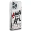 KARL LAGERFELD Liquid Glitter Choupette Logo puzdro pre iPhone 16 Pro, transparentná