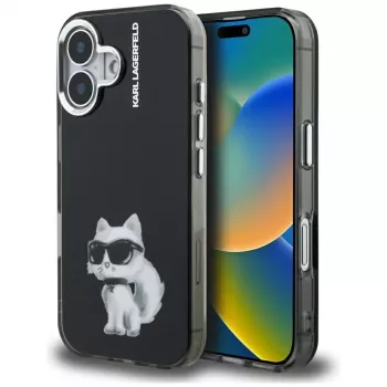 Karl Lagerfeld IML Aquarelle Choupette & Logo puzdro pre iPhone 16, čierna