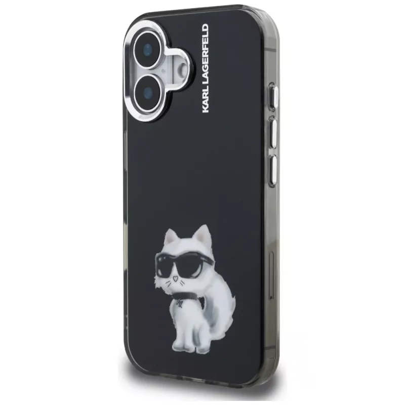 Karl Lagerfeld IML Aquarelle Choupette & Logo puzdro pre iPhone 16, čierna