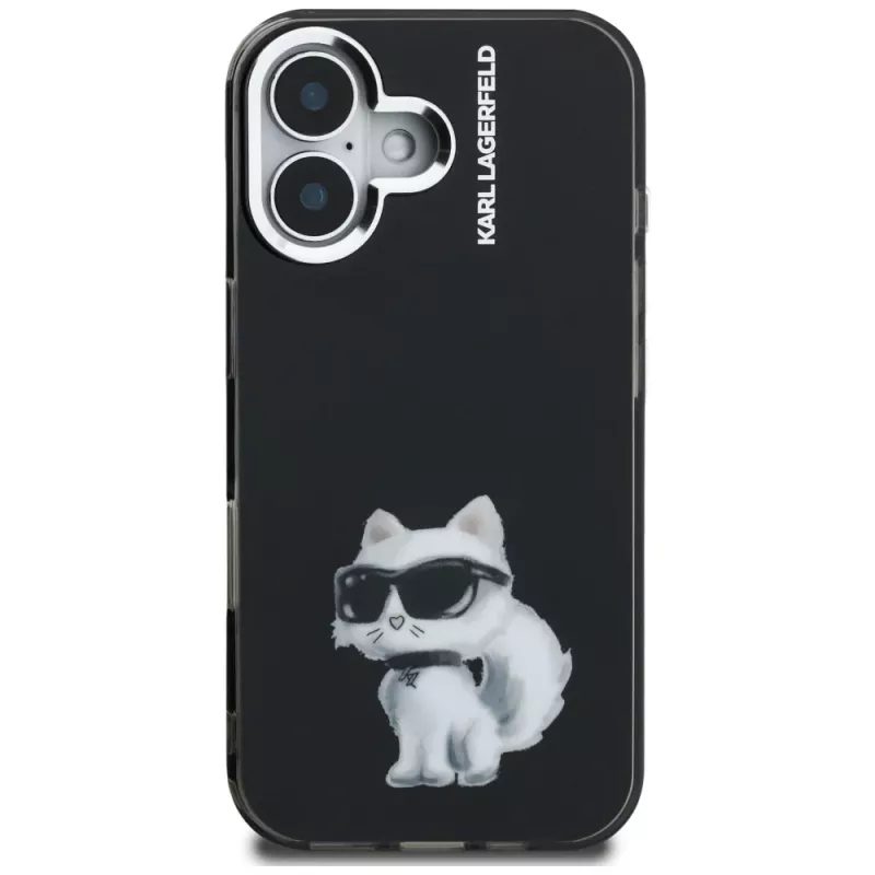 Karl Lagerfeld IML Aquarelle Choupette & Logo puzdro pre iPhone 16, čierna