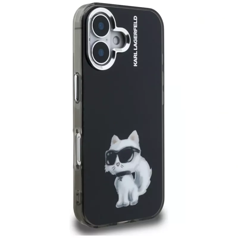 Karl Lagerfeld IML Aquarelle Choupette & Logo puzdro pre iPhone 16, čierna