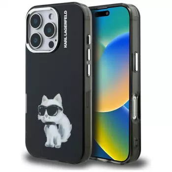 Karl Lagerfeld IML Aquarelle Choupette & Logo zadný kryt pre Apple iPhone 16 Pro, čierna