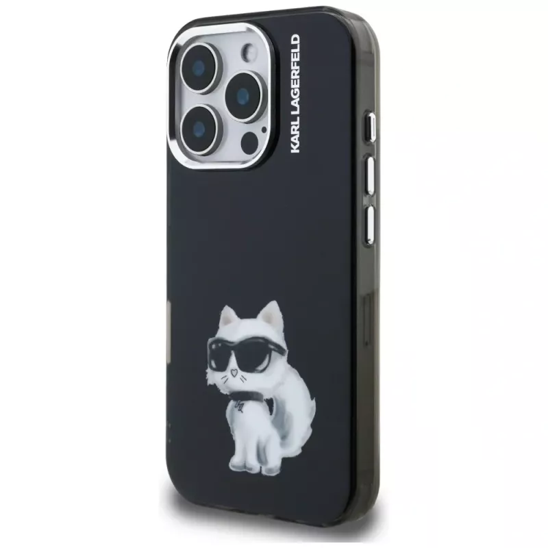 Karl Lagerfeld IML Aquarelle Choupette & Logo zadný kryt pre Apple iPhone 16 Pro, čierna
