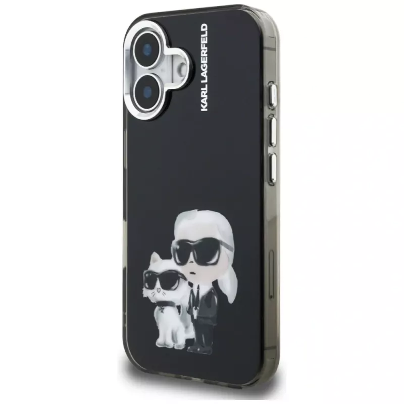 KARL LAGERFELD IML Aquarelle Karl & Choupette & Logo zadný kryt pre Apple iPhone 16, čierna