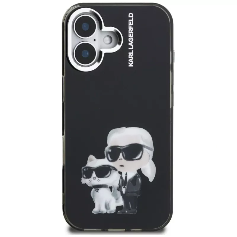 KARL LAGERFELD IML Aquarelle Karl & Choupette & Logo zadný kryt pre Apple iPhone 16, čierna