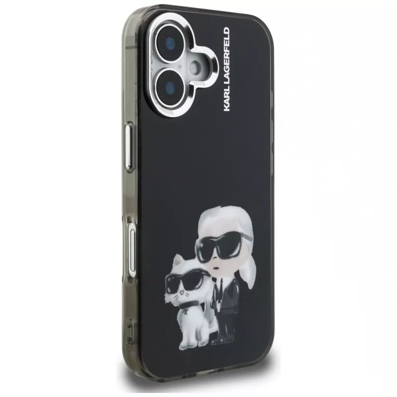 KARL LAGERFELD IML Aquarelle Karl & Choupette & Logo zadný kryt pre Apple iPhone 16, čierna