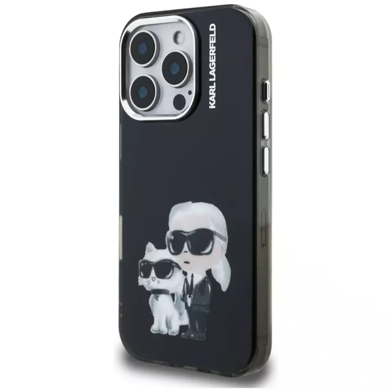 Karl Lagerfeld IML Aquarelle Karl & Choupette & Logo puzdro pre Apple iPhone 16 Pro Max, čierna