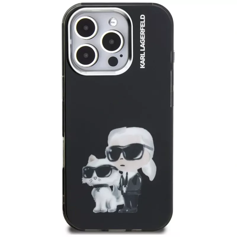 Karl Lagerfeld IML Aquarelle Karl & Choupette & Logo puzdro pre Apple iPhone 16 Pro Max, čierna