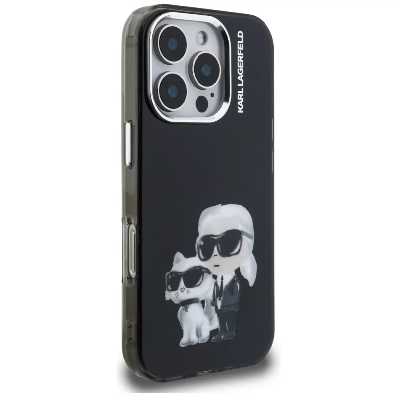 Karl Lagerfeld IML Aquarelle Karl & Choupette & Logo puzdro pre Apple iPhone 16 Pro Max, čierna