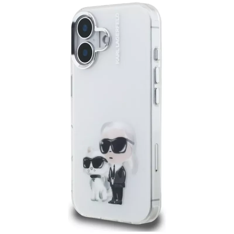 Karl Lagerfeld IML Aquarelle Karl & Choupette & Logo puzdro pre Apple iPhone 16, biela