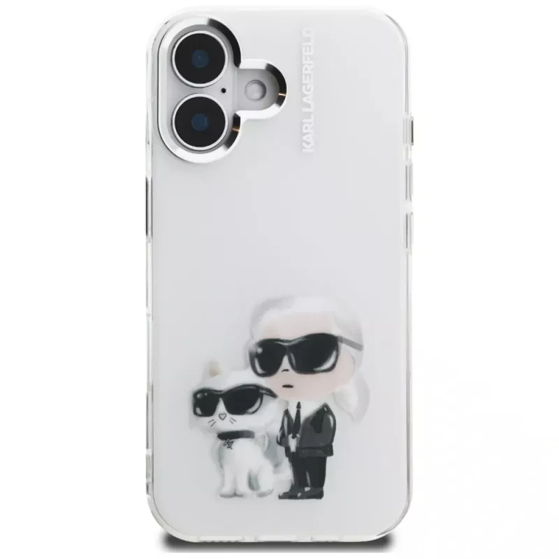 Karl Lagerfeld IML Aquarelle Karl & Choupette & Logo puzdro pre Apple iPhone 16, biela