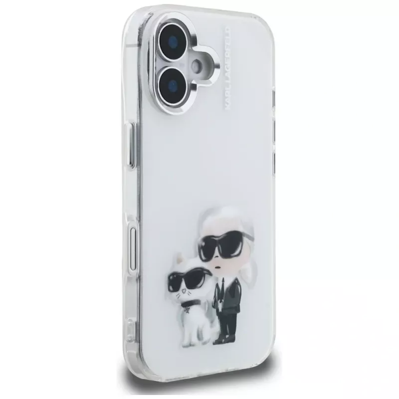 Karl Lagerfeld IML Aquarelle Karl & Choupette & Logo puzdro pre Apple iPhone 16, biela