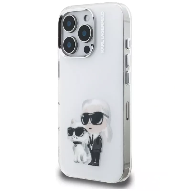 Karl Lagerfeld IML Aquarelle Karl & Choupette & Logo zadný kryt pre Apple iPhone 16 Pro, biela