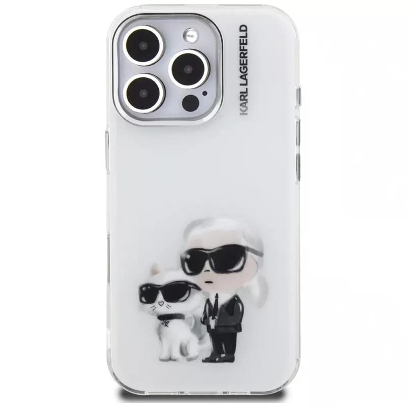 Karl Lagerfeld IML Aquarelle Karl & Choupette & Logo zadný kryt pre Apple iPhone 16 Pro, biela