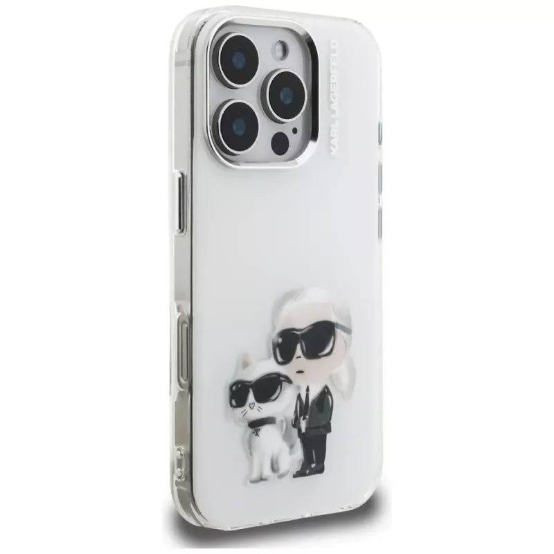 Karl Lagerfeld IML Aquarelle Karl & Choupette & Logo zadný kryt pre Apple iPhone 16 Pro, biela