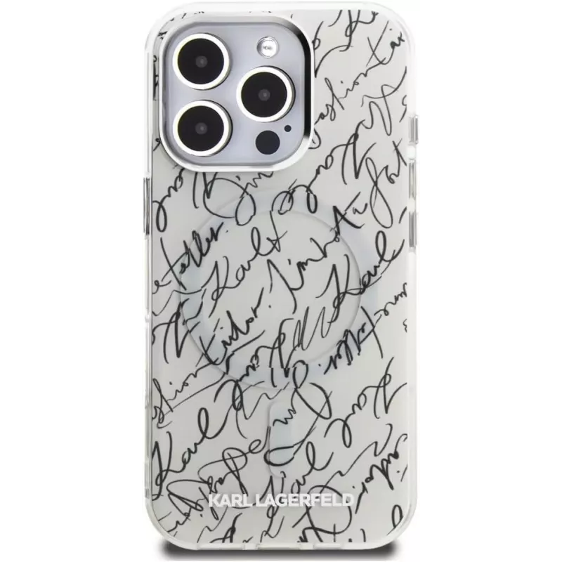 Karl Lagerfeld IML Karl ScriptPattern MagSafe puzdro pre Apple iPhone 16 Pro, biela